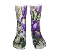 Fleurs D'Iris Blanc Violet Homme Femme Chaussettes De Tennis Comfort Chaussette De Course Poids Léger Socquette D'Équipage Pour Randonnée Cyclisme Marche