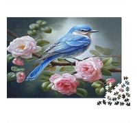 Fleurs d'oiseaux Bleus Casse-tête 1000 Pièces avec Découpe De Précision,Jeu De Puzzle Premium Puzzle De Développement Cognitif pour Une Activité Intergénérationnelle,Passion Nature 38x26cm/1000pc