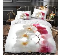 Fleurs d'orchidées Parure de Lit 3D Imprimée Microfibre résistante Hypoallergique Composition florale de luxe Housse de Couette Fermeture Éclair Super Douce Respirante for Adulte Double（200x200cm）