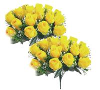Fleurs du cimetière pour la tombe, fleurs tombales pour le cimetière, 2 paquets Fleurs de cimetière pour la tombe 24 Heads Flowers Grave 15,8 '' Réaliste Fake Rose Outdoor Fleurs artificielles Jaune