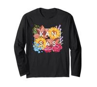 Fleurs du Kansas Word Art - Souvenir de l'État du Kansan Manche Longue