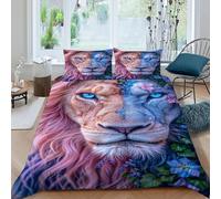 Fleurs du Lion Housse De Couette 3 Pièces Parure De Couette Animal Theme Wildlife Microfibre 2 Taie d'oreiller King（220x240cm）