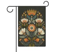 Fleurs du milieu du siècle - Art populaire suédois - Drapeau de jardin saisonnier - En toile de jute - Double face - Pour maison, cour - 30,5 x 45,7 cm