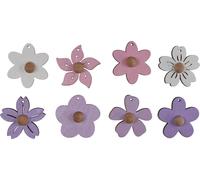 Fleurs en bois à suspendre 4,5cm violet rose blanc 24 pcs Deko Blumen