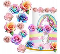 Fleurs en gaufrette colorées, roses sur gâteau, comestibles DECORATIONS DECORATIONS - 32 pcs.