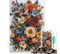 Fleurs en Papier Vintage Puzzle de 1000 pièces pour Adolescents Jeu de Concentration mentale Découpe de précision Bords Lisses pour Les Bas de Noël (50x75cm)