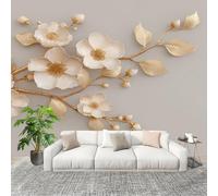 Fleurs En Relief 3d Papier Peint Photo Intissé Poster Murale Papier Peint 350x256 cm Or Fresque Murale Anti-poussière, Idéal pour Rénovation ou Décoration Personnalisée