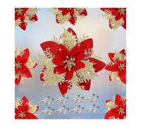 Fleurs en tissu déco intérieure Fleurs artificielles à paillettes de 14cm, 2/5 pièces, décor d'arbre Mreey, ornements bonne année, faux noël pour décoration de célébration événement(Gold Red,5Pcs)