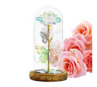 Fleurs en verre avec tiges - 11,5 x 11,5 x 22 cm, roses artificielles romantiques lumineuses pour la Saint-Valentin, roses colorées dans un dôme en verre avec lumière, pour les vacances, les anniversa