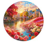 Fleurs et Arbres 1000 Pièces Puzzle Rond Puzzles Classiques Tableau Romantique Puzzle Ronds Décompression Jeu D'Intelligence Activité Familiale Intéressants Cadeau Unique 1000pcs (67.5x67.5cm)