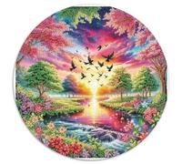 Fleurs et Arbres 1000 Pièces Puzzle Rond Puzzles Classiques Tableau Romantique Puzzle Ronds Décompression Jeu D'Intelligence Activité Familiale Intéressants Cadeau Unique 1000pcs (67.5x67.5cm)