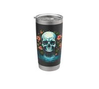Fleurs et cascade - Modèle de tatouage de crâne Gobelet isotherme en acier inoxydable double paroi