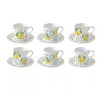 FLEURS et CITRONS Coffret Tasse café Expresso Porcelaine - les 6