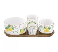 FLEURS et CITRONS set apéritif 4 coupelles en porcelaine SC