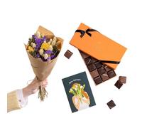 Fleurs et Délices - Bouquet de Fleurs Séchées et Chocolats et Carte Message - Chocolat Noir et Lait - Cadeau Anniversaire - Idée Cadeau Femme - Decoration Maison - Idée - 21 Pralinés 175g