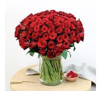 Fleurs et Délices - Brassée 101 Roses Rouges - Très Grand Bouquet Rouge Intense, Fleurs Fraîches, Cadeau Romantique d’Exception pour Saint-Valentin ou Anniversaire, 101 Tiges
