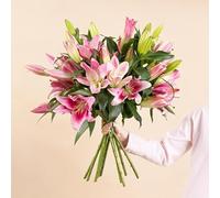 Fleurs et Délices - Brassée de Lys - Fleurs Fraîches de Saison - Très Grand Bouquet de Lys Roses, Bouquet Élégant Spectaculaire, env. 12 Tiges