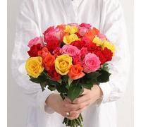 Fleurs et Délices - Brassée de Roses Multicolores - Fleurs Fraîches - Très Grand Bouquet de Roses Multicolores, Cadeau d’Exception pour Anniversaire ou Saint-Valentin, 55 Tiges