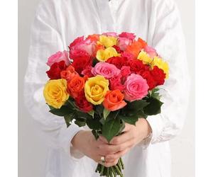 Fleurs et Délices - Brassée de Roses Multicolores - Fleurs Fraîches - Très Grand Bouquet de Roses Multicolores, Cadeau d’Exception pour Anniversaire ou Saint-Valentin, 55 Tiges