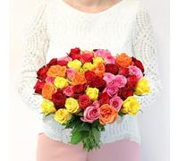 Fleurs et Délices - Brassée de Roses Multicolores Max Havelaar - Grand Bouquet de Roses Multicolores, Fleurs Fraîches, Commerce Équitable Fairtrade, Cadeau Romantique ou Anniversaire, 50 Tiges