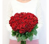 Fleurs et Délices - Brassée de Roses Rouges Max Havelaar - Fleurs Fraîches - Très Grand Bouquet Rouge Intense, Commerce Équitable, Cadeau d’Exception pour Anniversaire ou Saint-Valentin, 60 Tiges