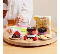 Fleurs et Délices - Coffret Gourmand À l'Heure du Thé - Truffes au Chocolat Noir 100 g, Thé Noir Un Après-Midi à Paris 20 g, 16 Biscuits à la Vanille 110 g, Confiture 4 Fruits Rouges 250 g