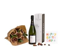 Fleurs et Délices - Coffret Passionné - Bouteille Champagne Devaux - Bouquet Chocolats et Carte Message - Idée Cadeau Femme - Cadeau Anniversaire - Cadeau Homme - Cadeau Couple