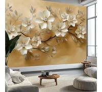 Fleurs Et Feuilles Vintage Murale Photo Papier Peint 200 x 140 cm Intissé Tableaux Poster Mural Tapisserie, Beige Papier Peint Panoramique Salon Maison Appartement Décorative Tenture