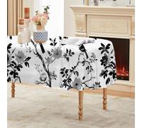 Fleurs et Oiseaux Noir et Blanc Nappe Ovale Anti Taches et Imperméable, Nappe Table Ronde Branches et Feuilles, Nappes Polyester Style Encre Minimaliste 160x200cm, Résistante et Lavable -AAj25