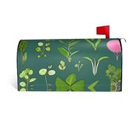 Fleurs et plantes. Housse de boîte aux lettres en tissu imperméable avec une impression sur un côté et une ouverture incurvée sur un côté.