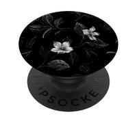 Fleurs Floral Fleur Feuilles Modele Imprime Noir Blanc Gris PopSockets PopGrip Adhésif