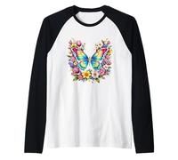 Fleurs Florales de Printemps et Papillons colorées, Fleurs Florales esthétiques Manche Raglan