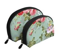 Fleurs Florales Vintage, Trousse de Maquillage Coquille Femme Petit Porte-Monnaie Trousse de Toilette Trousse à cosmétiques 2 pièces