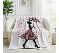 Fleurs Fraîches Parapluies Papillons Couverture Douce Flanelle Polaire | Fille Robe Parapluie Onirique Couverture Lit Chaud en Hiver Couvertures Convient 100 x 130 cm Adultes et Enfants