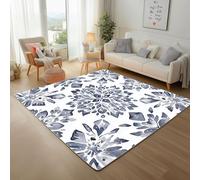Fleurs Géométrique Abstrait en Bleu Tapis Antidérapant 80x150cm Entretien Facile Intérieur Moquette Chambre, Fleurs À L'Aquarelle Tapis de Salon Paillasson Intérieur - pour Chambre d'enfant