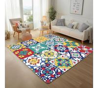 Fleurs Geometrique Bohèmes Tapis de Salon Chambre Salle à Manger Bureau Entrée Adulte Design Moderne Plaid Geometrique Rectangulaire Imprimé Poil Court Doux Léger Antidérapant Tapis 200x300cm