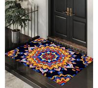 Fleurs Géométriques Mandala Paillasson d'Entrée, Radioactivité Tapis de Porte Antidérapant Lavable Machine, Couleur Orange Tapis Absorbant Attrape-Poussière pour Entrée Porte Couloir - 40 x 60 cm