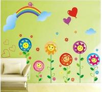 Fleurs heureuses nuage arc en ciel Pastel Fleurs sauvages Belle décoration de la chambre Papillons Papiers peints art déco Salon Autocollant Accueil mur Décor Décoration Décalcomanies Bébé Chambre