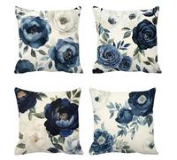Fleurs Housse Coussin 70x70 Lot de 4 Taie Oreiller Bleu Coussin Canape Lin Taies D'oreillers Coussins Exterieur Impermeable Respirant Housse Oreiller, pour Salon Chambre Canapé Chaise Lit Jardin t-316