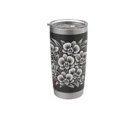 Fleurs japonaises bohème style Sumi-E Fleurs d'orchives rares Gobelet isotherme en acier inoxydable double paroi