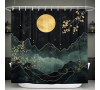 Fleurs Japonaises Rideau de Douche 120x200 cm Anti Moisissure 3D Lune et Montagne Dorée Rideaux de Baignoire Tissu Lavable Imperméable Polyester pour Rideau Douche Salle avec 8 Crochets a.635