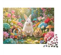 Fleurs Jardin Puzzle 1000 Pièces Recyclable Lapin Hamster Puzzles pour Seniors Jeu Éducatif Décompression Idéal Anniversaires Famille Amis 38x26cm/1000pcs