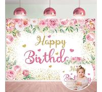 Fleurs Joyeux Anniversaire Fond Rose Or Glitter Point Jardin Photographie Fond Femme Fille Sweet Birthday Demande en Mariage Fête Décoration Bannière
