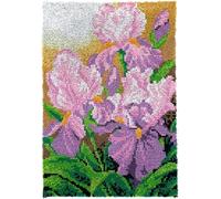 fleurs Latch Hook Rug Kits for Adults Beginners,Beaux iris,DIY with Printed Canvas Crochet Yarn Handmade Embroidery Crafts Crochet for Home Decoration,52x38cm