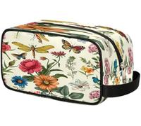 Fleurs, Libellules Et Papillons, Trousse De Maquillage, Trousse De Rasage en Polyester Imperméable pour Hommes, Femmes, Enfants, Organisateur