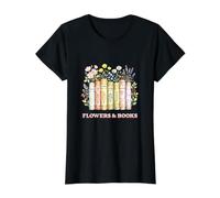 Fleurs & Livres Éventail Style Vintage T-Shirt Graphique avec Valeur