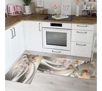 Fleurs Lot de 2 Tapis Cuisine antidérapants lavables pour Orchidée Blanche Couloir, Salon, Chambre à Coucher, Salle Bain Anti-Fatigue pour décoration Maison 40 * 60+40 * 120CM