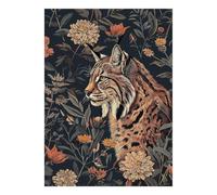 Fleurs Lynx Feuilles Puzzle, 1000 Pièces Jeu D'intérieur Adulte | 52x38cm Carton, Exercice Mental, Finition Surface Lisse, Amateurs De Puzzles, Réduction Du Stress