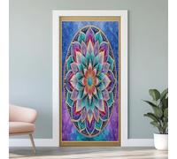 Fleurs Mandala Autocollant de Porte 3D, Ethnique Bohème Papier Peint de Porte Vinyle Auto-Adhésif Amovible, Coloré Sticker Mural Étanche, pour Salon Cuisine Chambre Salle de Bain, 85 x 215 cm U5i64