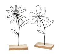 Fleurs métalliques - Support décoratif - En métal noir - Décoration de pied en bois - Finition